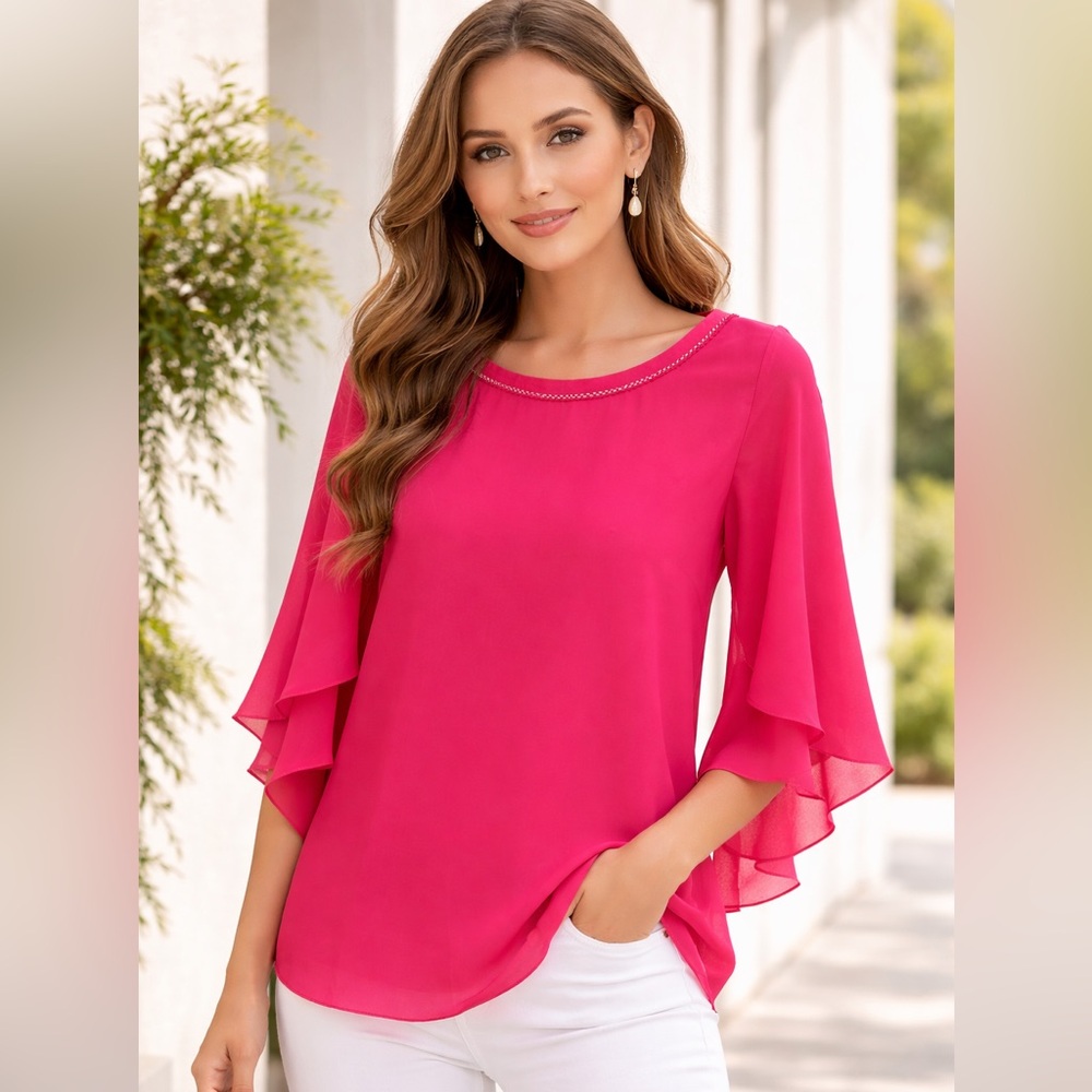 White House Black Market Silk Top - Fuchsia Pink